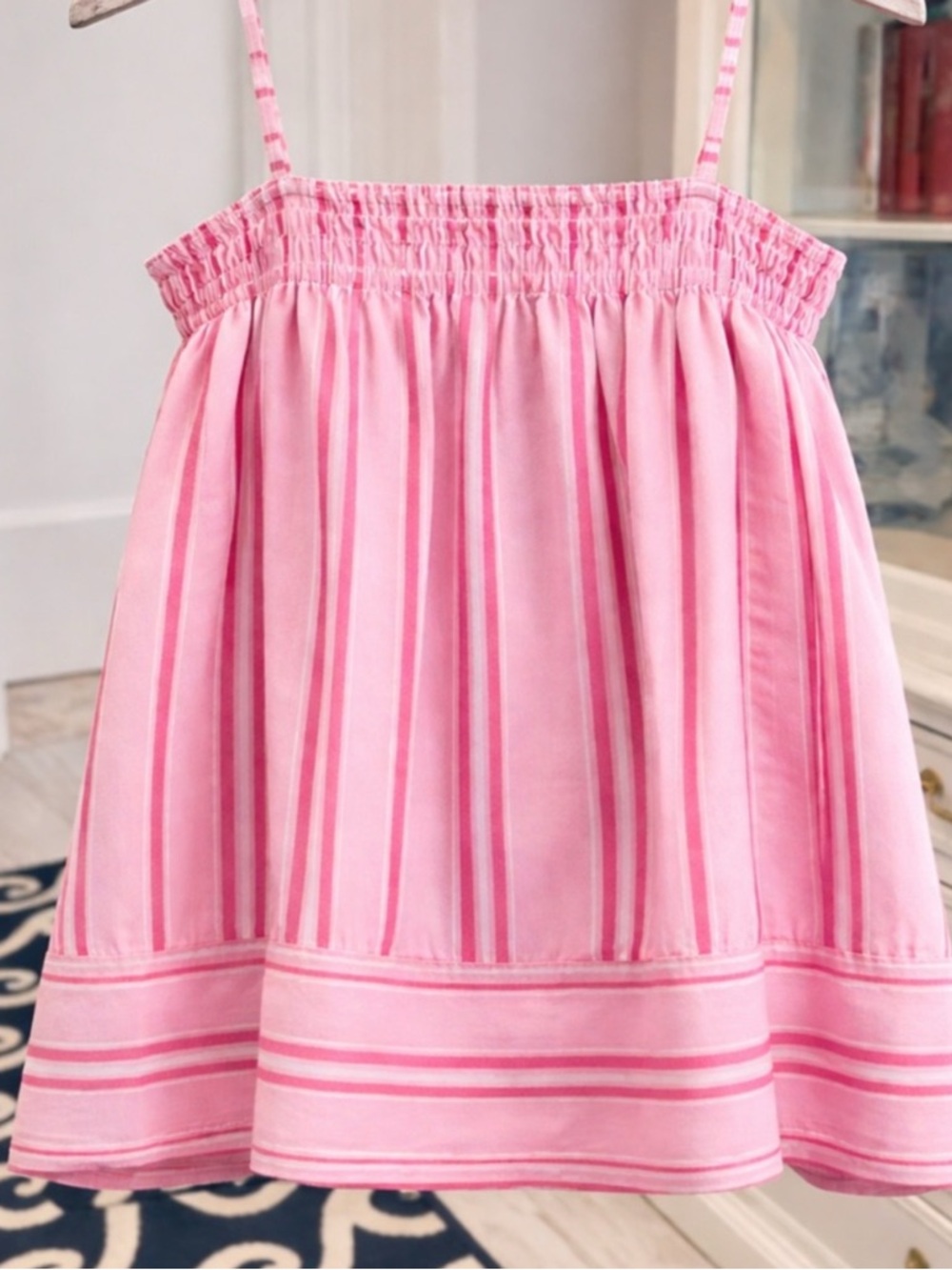 Free People Pink Striped Smocked Mini Cami